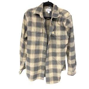 CARHARTT MEN'S CLASSIC FIT PLAID MEDIUM GRAY FLANNEL